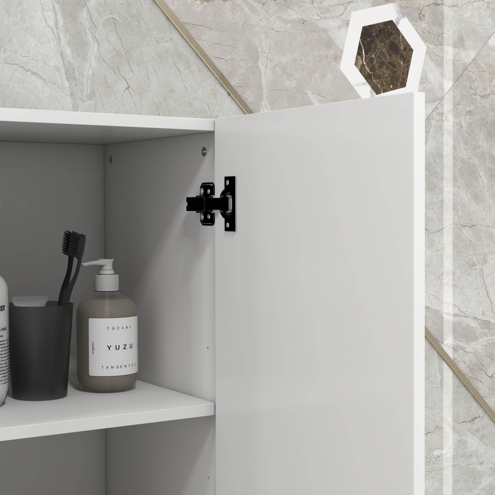 HOMCOM Sleek High Gloss White Slim Bathroom Storage Cabinet with Adjustable Shelves - ALL4U RETAILER LTD