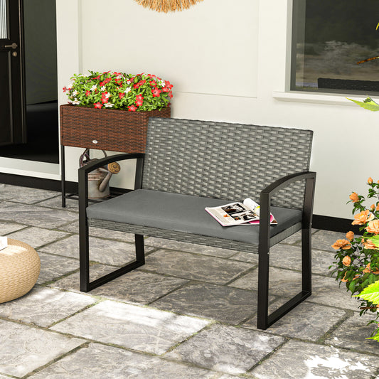 Outsunny Two Seater Rattan Garden Bench with Cushioned Seat and Light Grey Finish