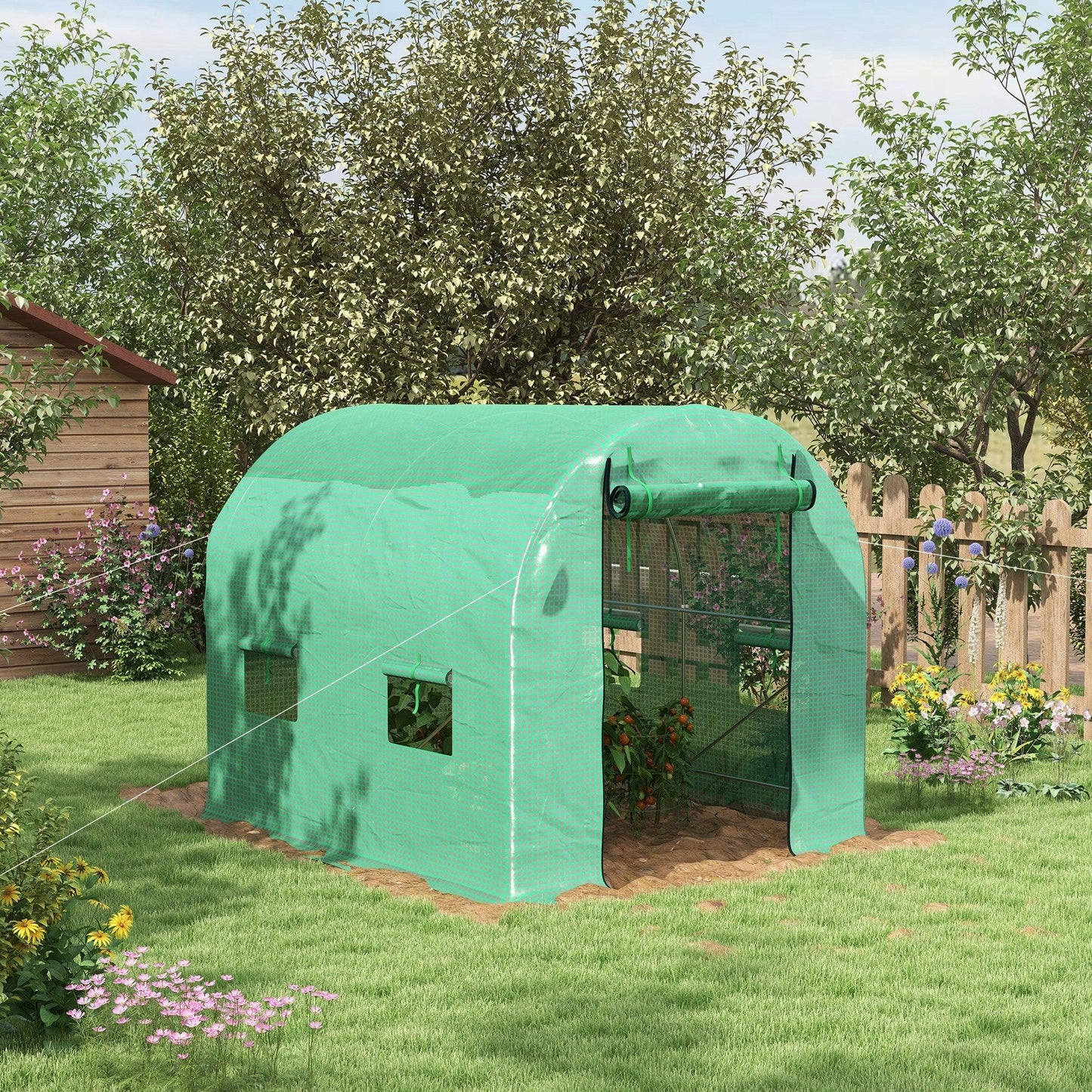 Outsunny 2.5 x 2m Walk-In Polytunnel Greenhouse with Roll Up Door Windows Gree - ALL4U RETAILER LTD