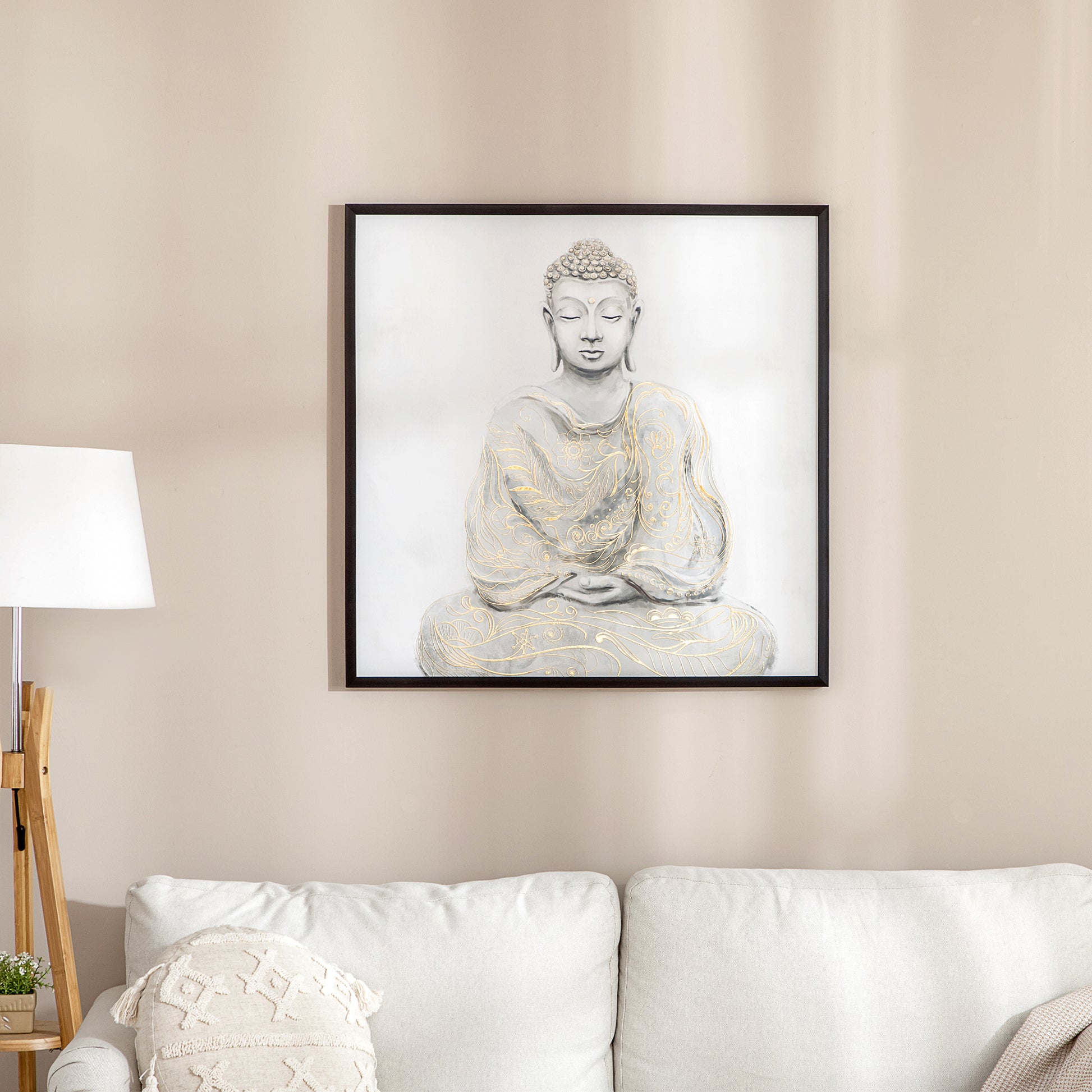 HOMCOM Textured Gold Buddha Meditation Canvas Art for Elegant Home Decor, 83 x 83 cm - ALL4U RETAILER LTD