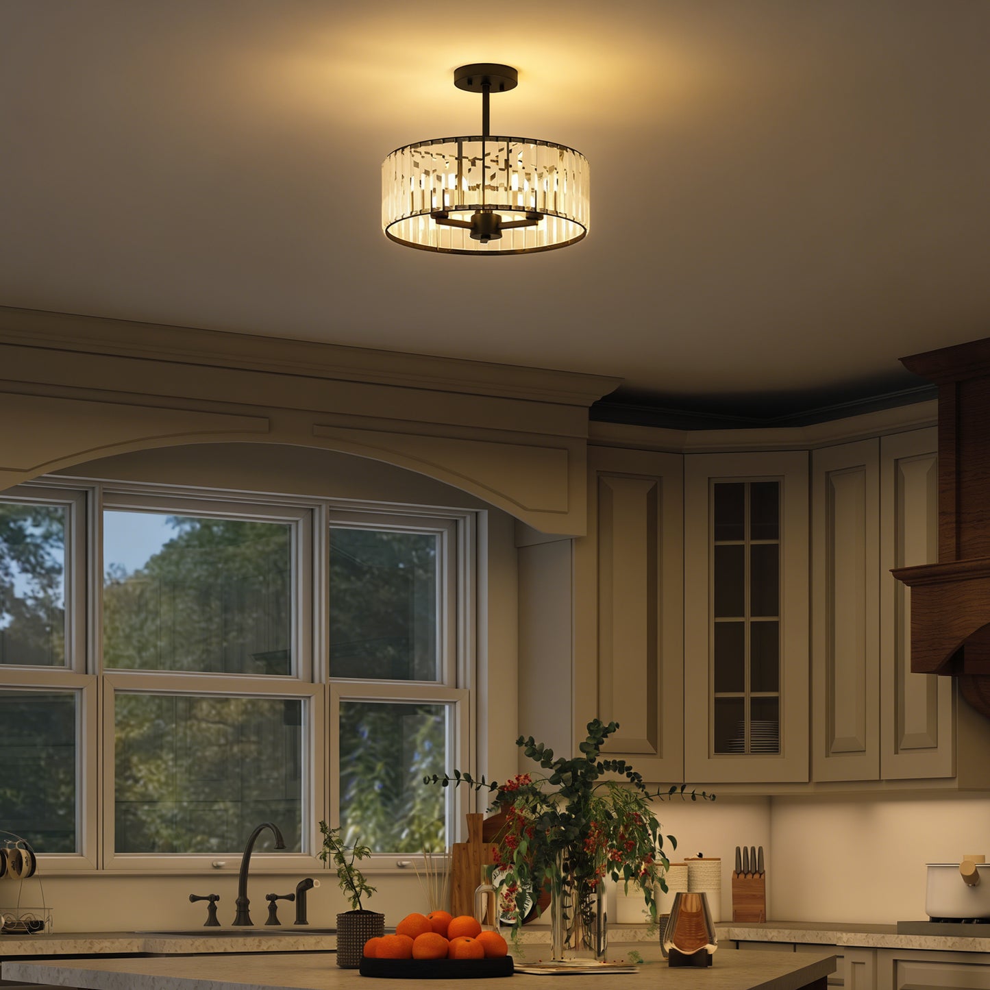 Homcom Crystal Ceiling Light Semi Flush Mount Modern Crystal Chandelier With E14 Base 3 Lights Bulbs Not Included