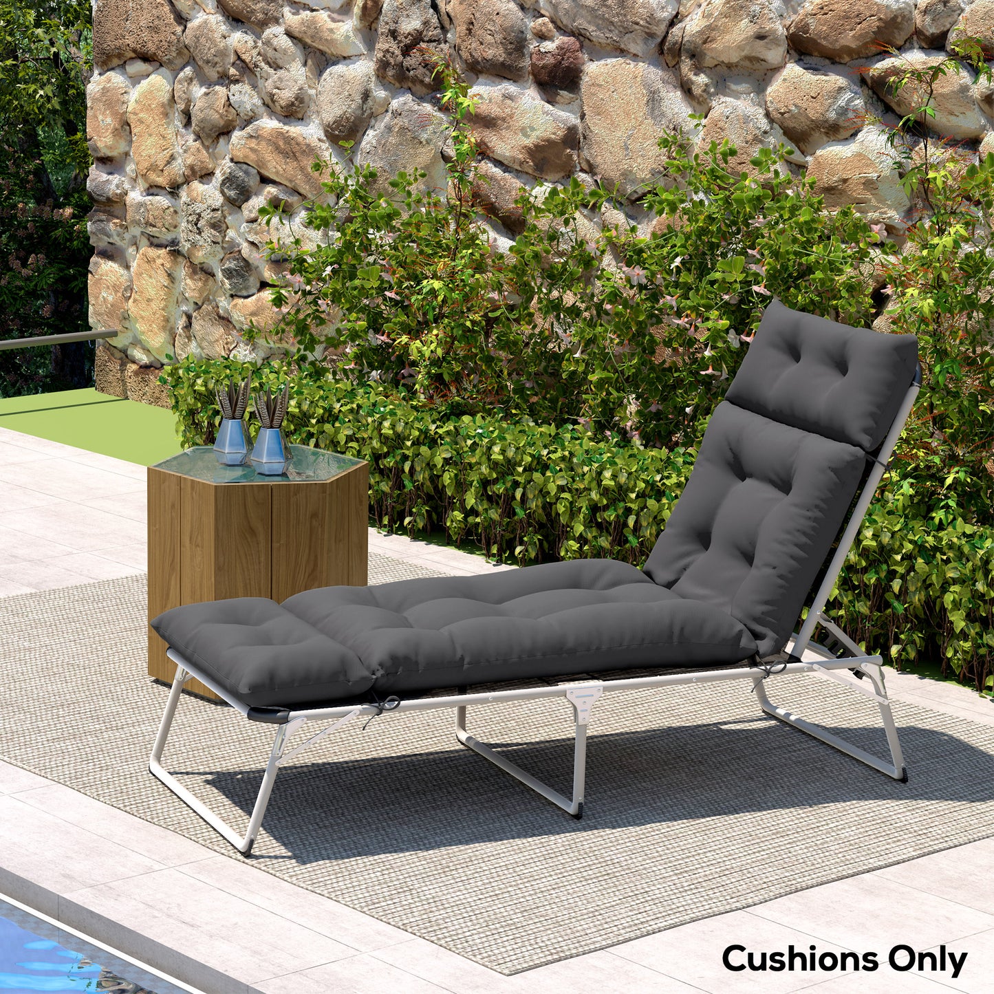 Outsunny Sun Lounger Cushions 190x56x10cm Two Pack With 6 Ties UPF20 Plus 220GSM Fabric Thick Dark Grey
