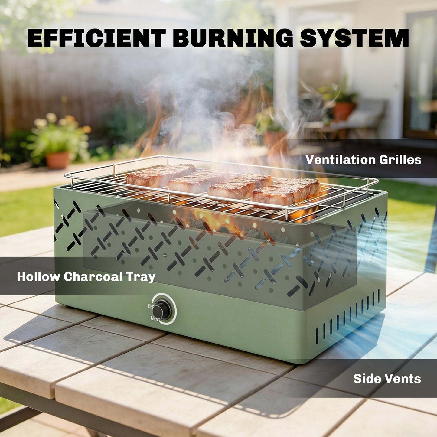 Outsunny Portable Charcoal BBQ Grill With Built In Fan Battery Powered For Camping Picnics Light Green