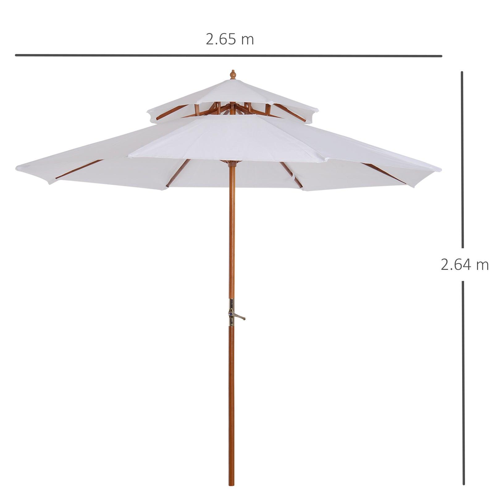 Outsunny 2.7m Patio Umbrella Double Tier Garden Parasol Umbrella Outdoor Sun Umbrella Sunshade Bamboo Parasol Cream White - ALL4U RETAILER LTD