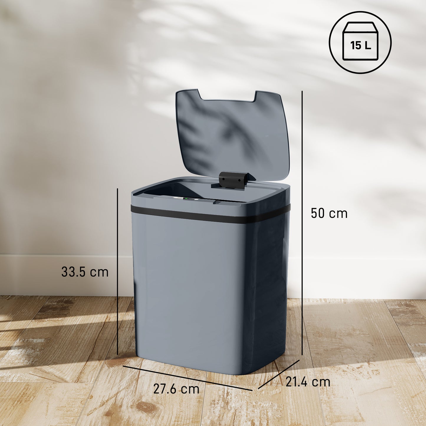 HOMCOM 15L Sensor Bin Automatic Touchless Kitchen Bin Battery Operated for Home Office Bedroom Bathroom Grey