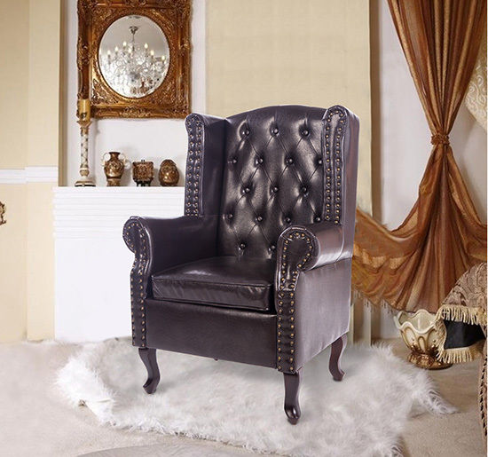 HOMCOM Chesterfield Style High Back Armchair with PU Leather Cushion - Antique Brown Queen Anne Fireside Chair - ALL4U RETAILER LTD