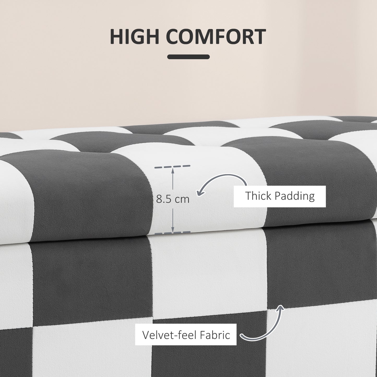 HOMCOM Storage Ottoman Bench With Wood Legs Velvet Surface Dark Grey White 114 x 47 x 47 cm