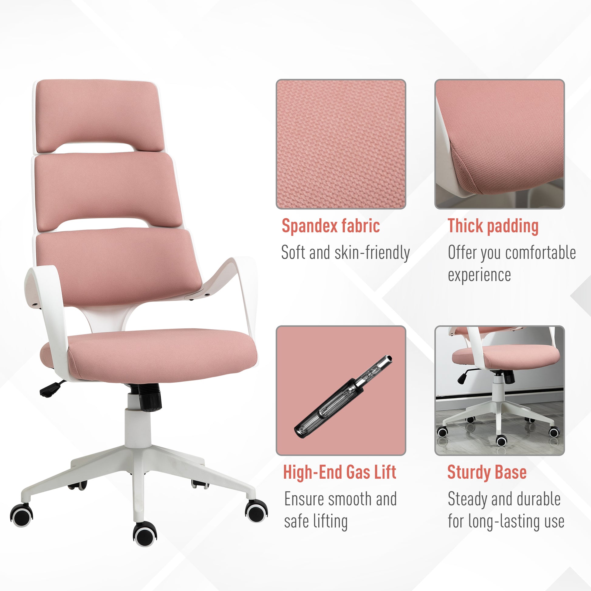 Vinsetto Stylish Ergonomic High Back Office Chair in Pink - 360° Swivel with Foam Padding and Wide Armrests - ALL4U RETAILER LTD