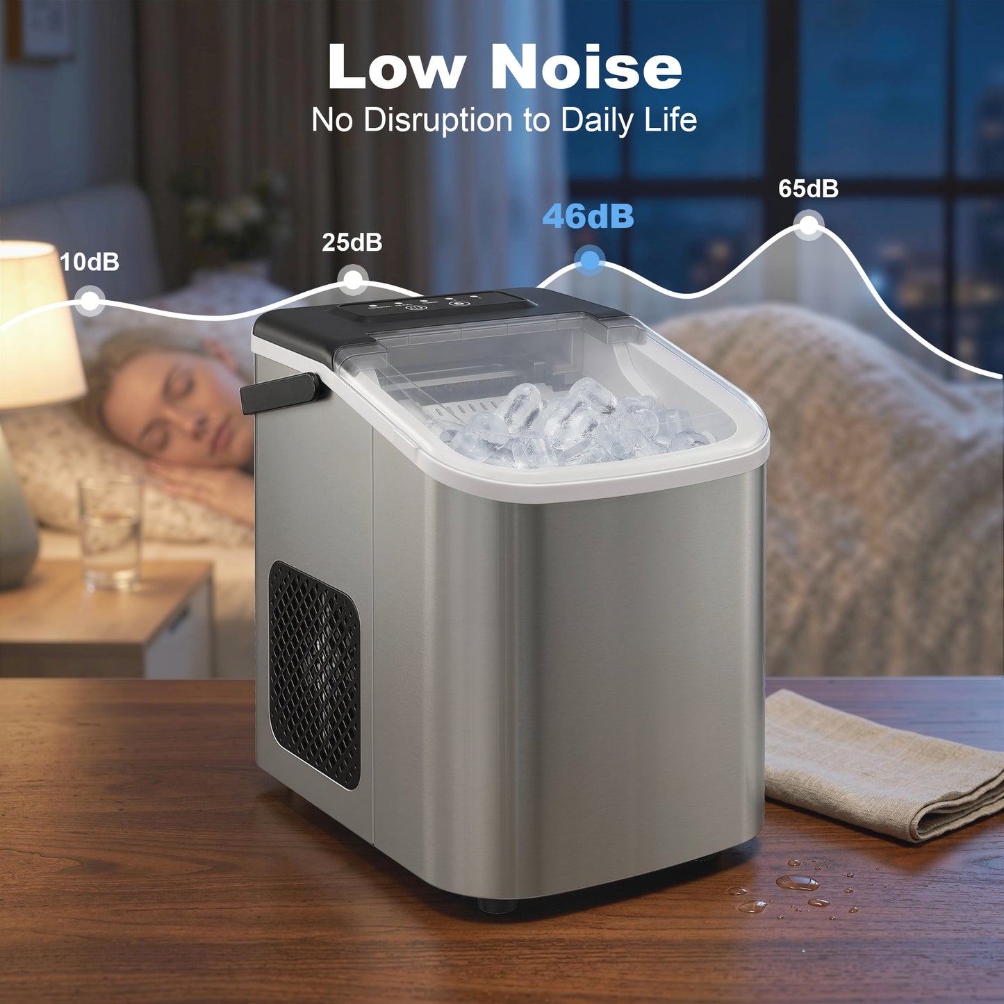 HOMCOM Ice Maker Countertop 9 Cubes in 7 Min 12 Kg per 24 Hours Self Cleaning Portable Handle Scoop Basket Two Ice Sizes