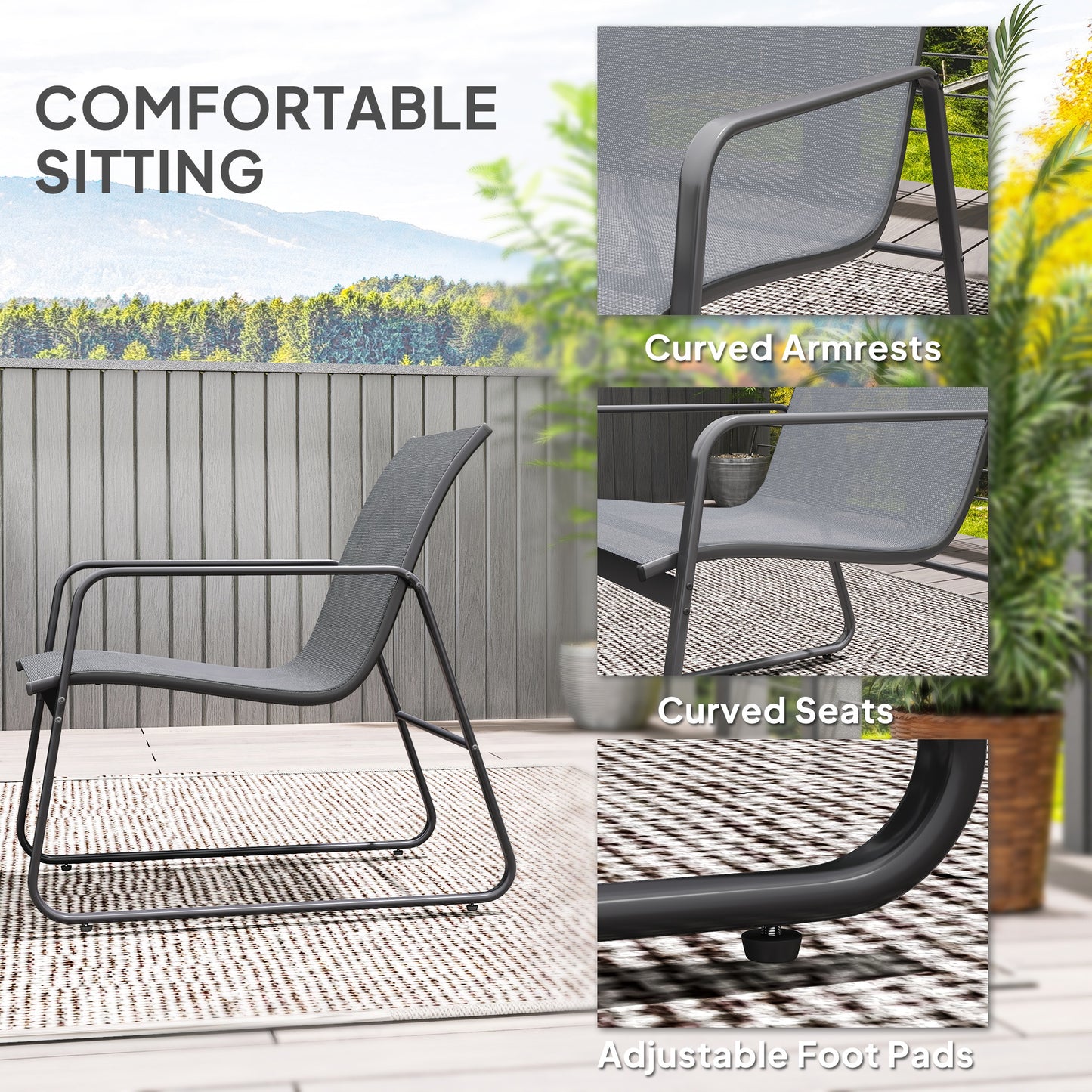 Outsunny Four Piece Minimalistic Garden Sofa Set With Two Chairs And Coffee Table In Light Grey