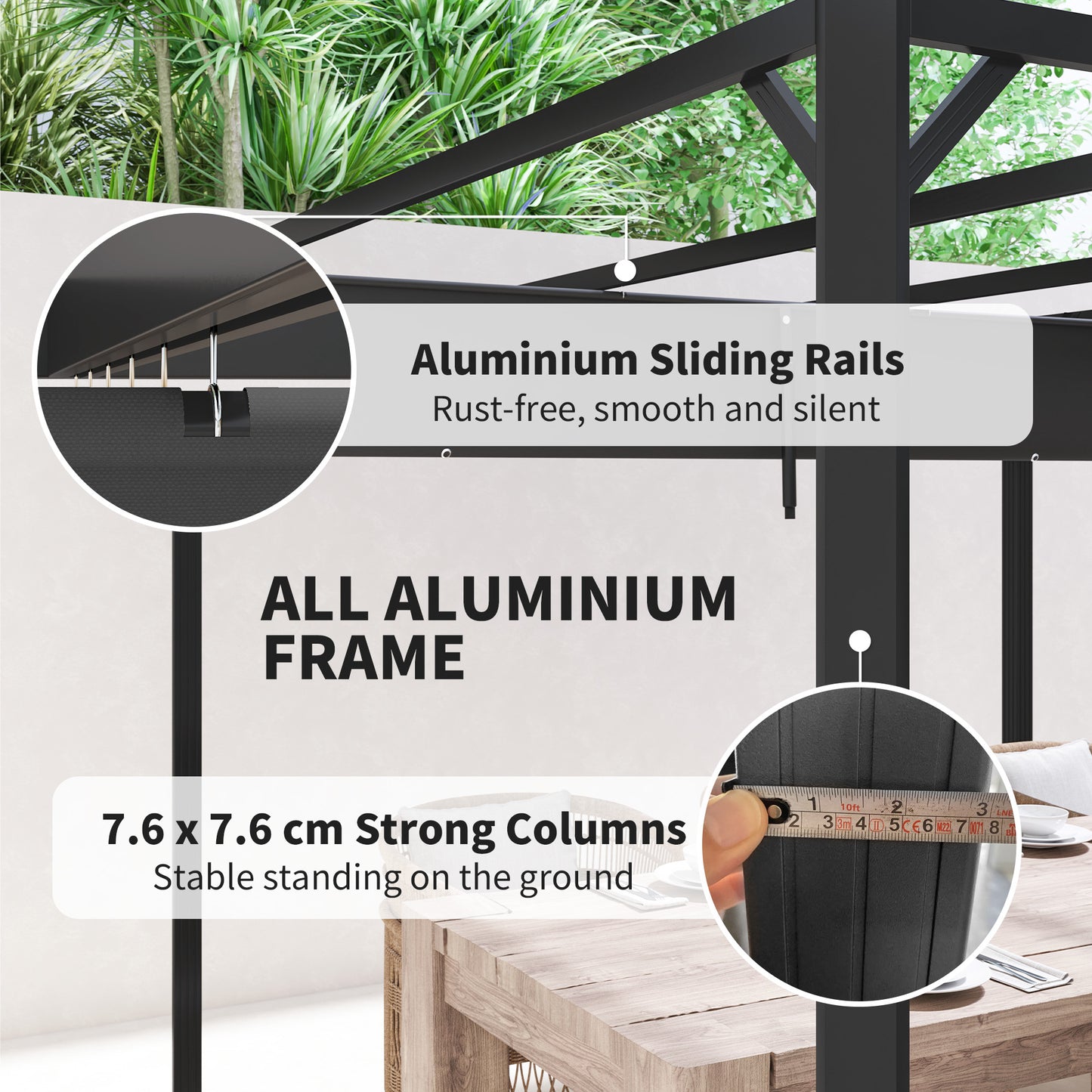 Outsunny 3x3m Aluminium Pergola With Retractable Roof And Wall For Outdoor Privacy Dark Grey