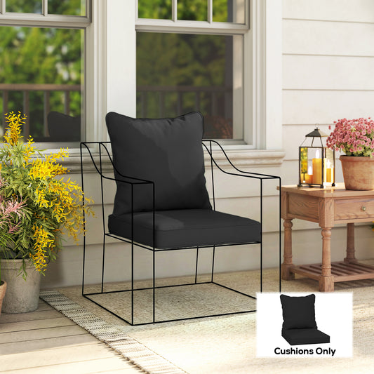 Outsunny Seat and Back Padded Cushion Set Two Cushions Black Outdoor Patio for Garden Furniture