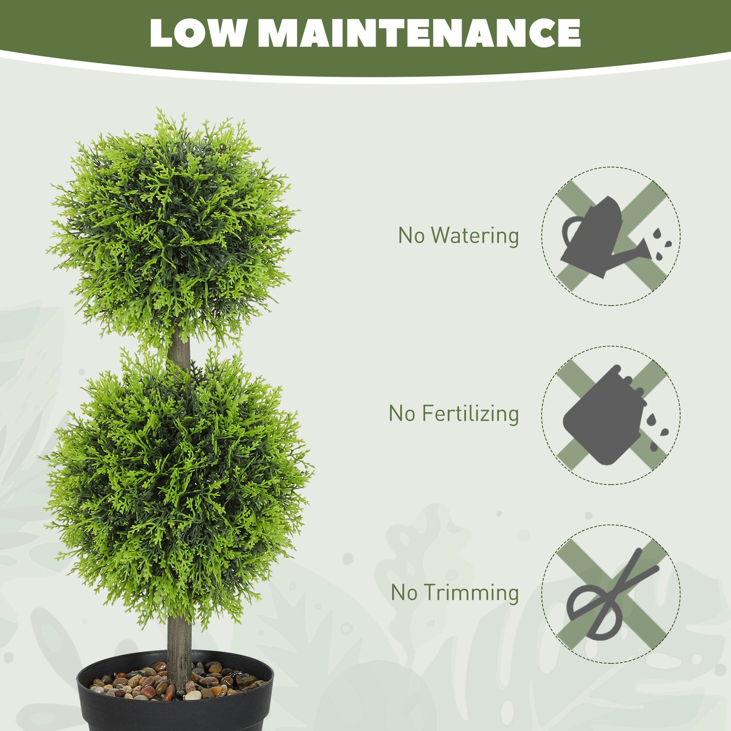 HOMCOM Set Of 2 Decorative Artificial Topiary Ball Boxwood Trees In Pots UV Protected For Indoor And Outdoor Decor 60cm