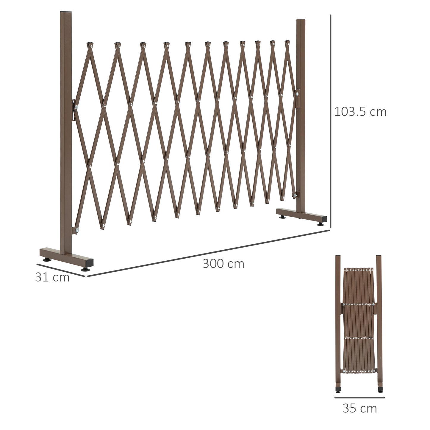 Outsunny Set Of 2 Expanding Garden Fence Aluminium Freestanding Foldable Picket Fence 300 Cm By 103.5 Cm Dark Brown