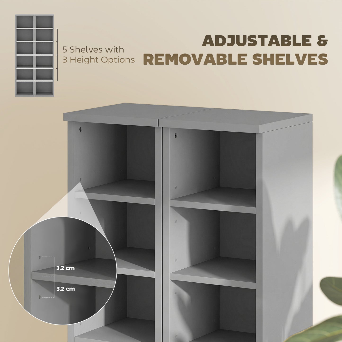 HOMCOM Set of 2 CD Media Display Shelves With Adjustable Shelves Tower Rack Light Grey