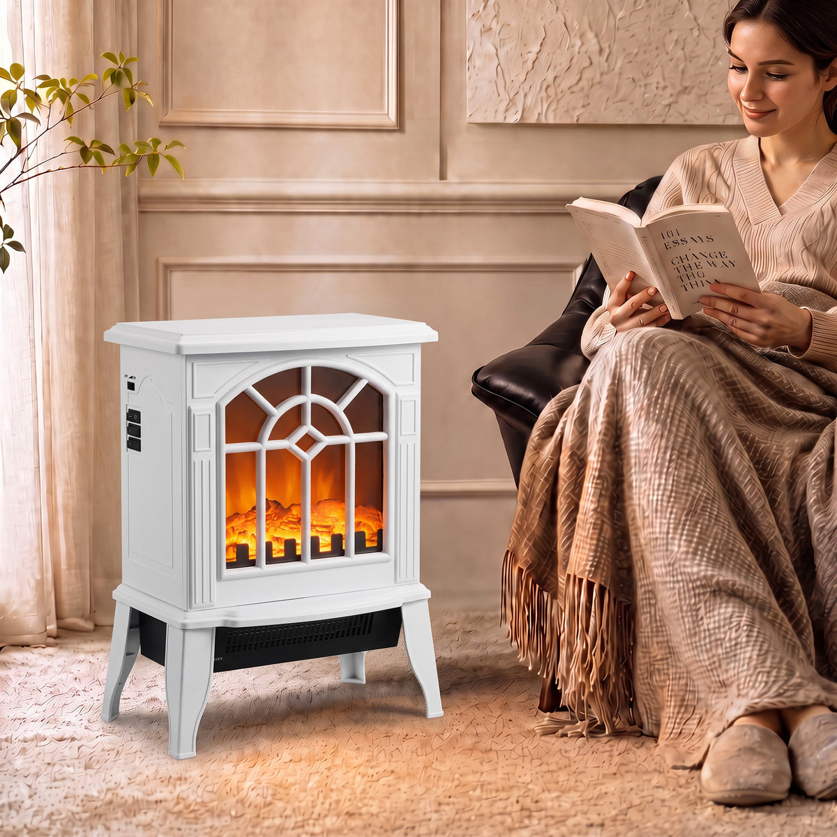 HOMCOM Freestanding Electric Fireplace With Led Flame And Safe Heating