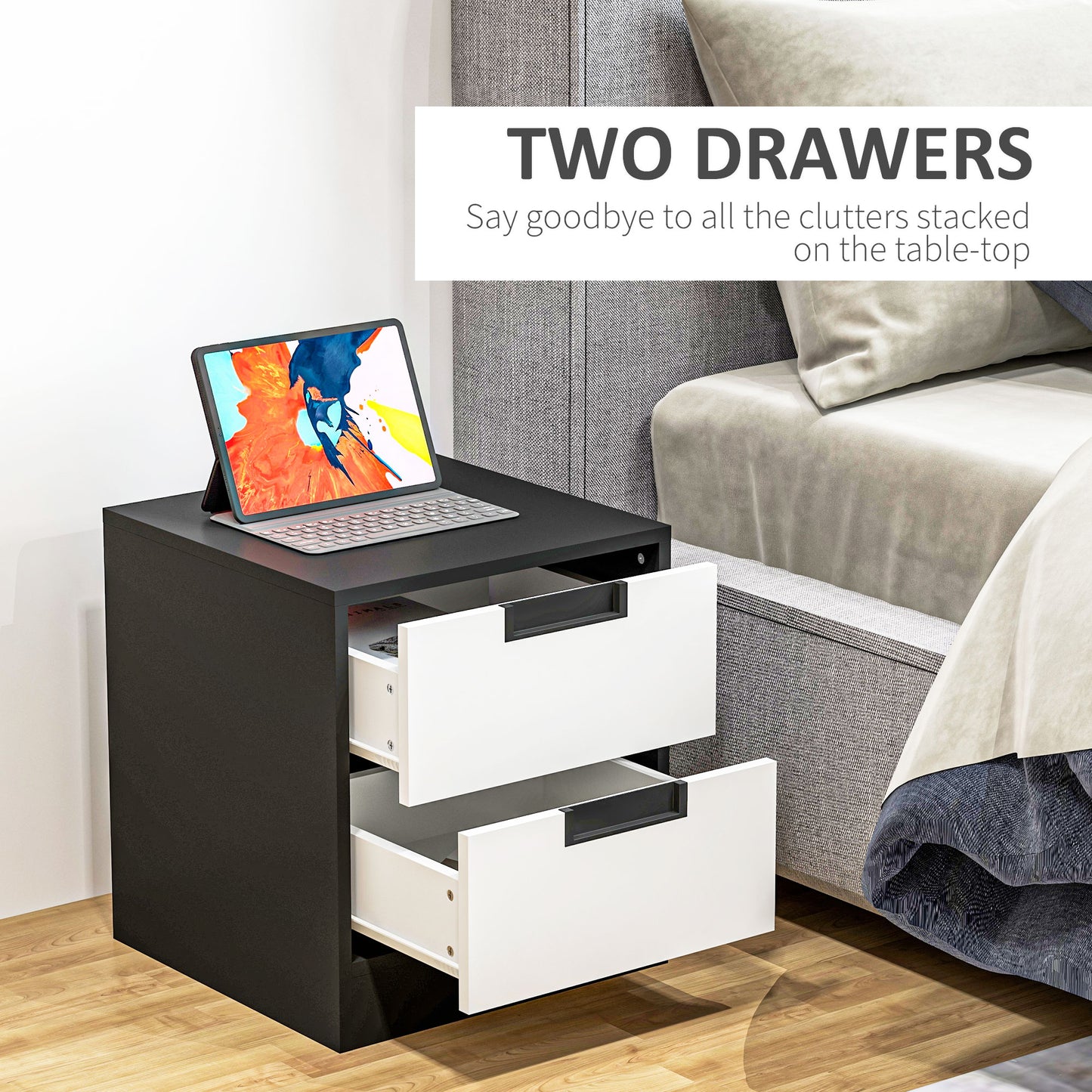 HOMCOM Bedroom Furniture Set Wardrobe With Hanging Rod 4 Drawer Chest And 2 Bedside Tables White And Black