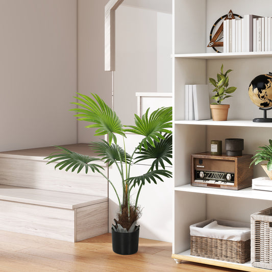 HOMCOM 94cm Artificial Palm Tree With Realistic PEVA Leaves And Coconut Coir In Plastic Pot For Home Office Decor Green