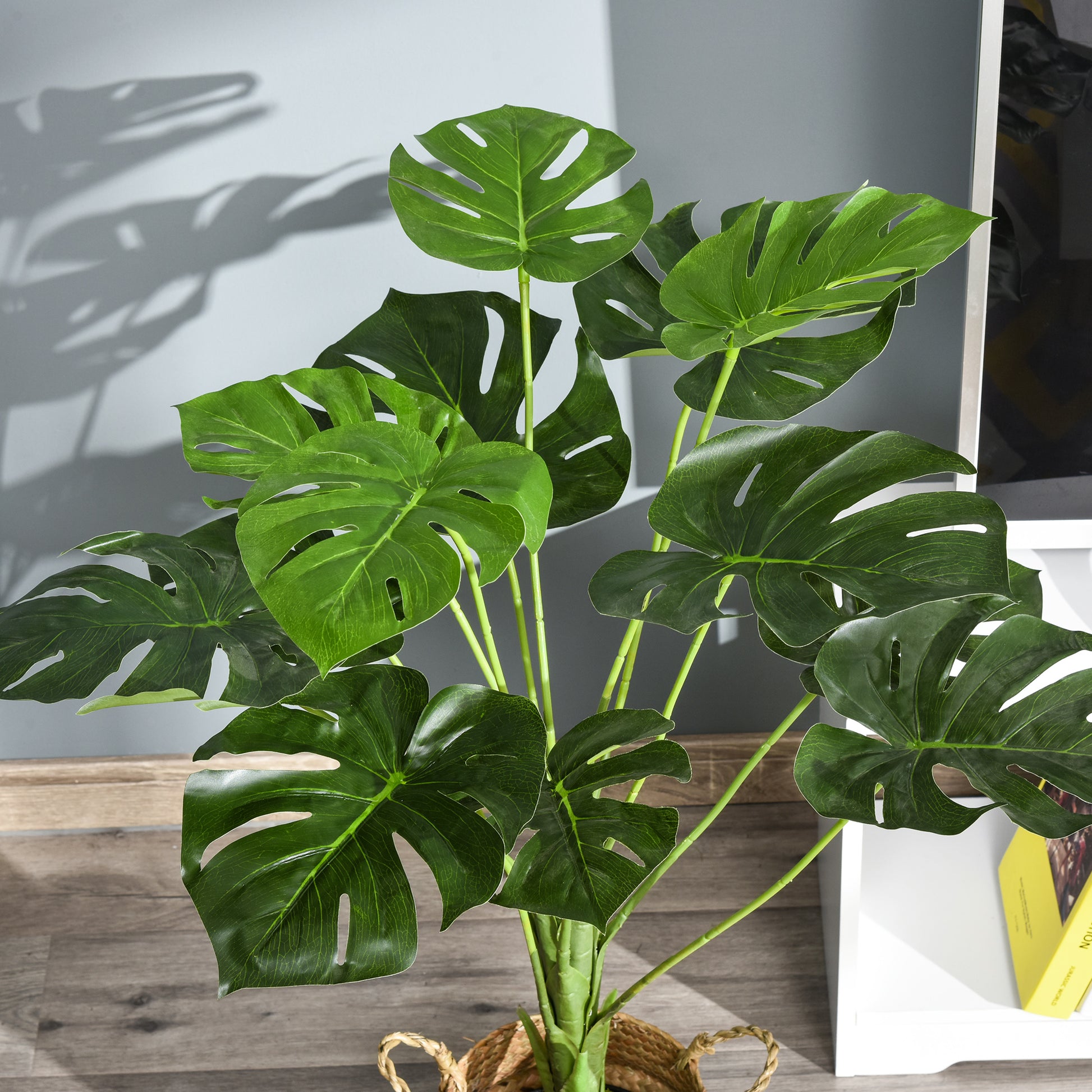 Outsunny Set of 2 Realistic Artificial Monstera Plants in Cement Pot for Indoor and Outdoor Décor, 85cm Height, Lush Green Foliage - ALL4U RETAILER LTD