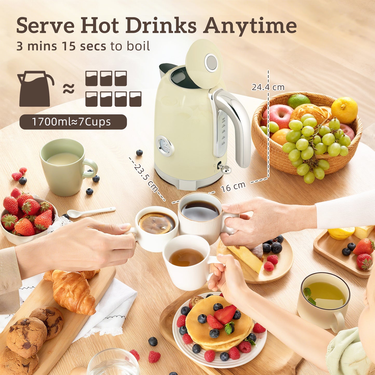HOMCOM Retro 3000W Kettle And Toaster Set Cream Vintage Style Kitchen Appliances