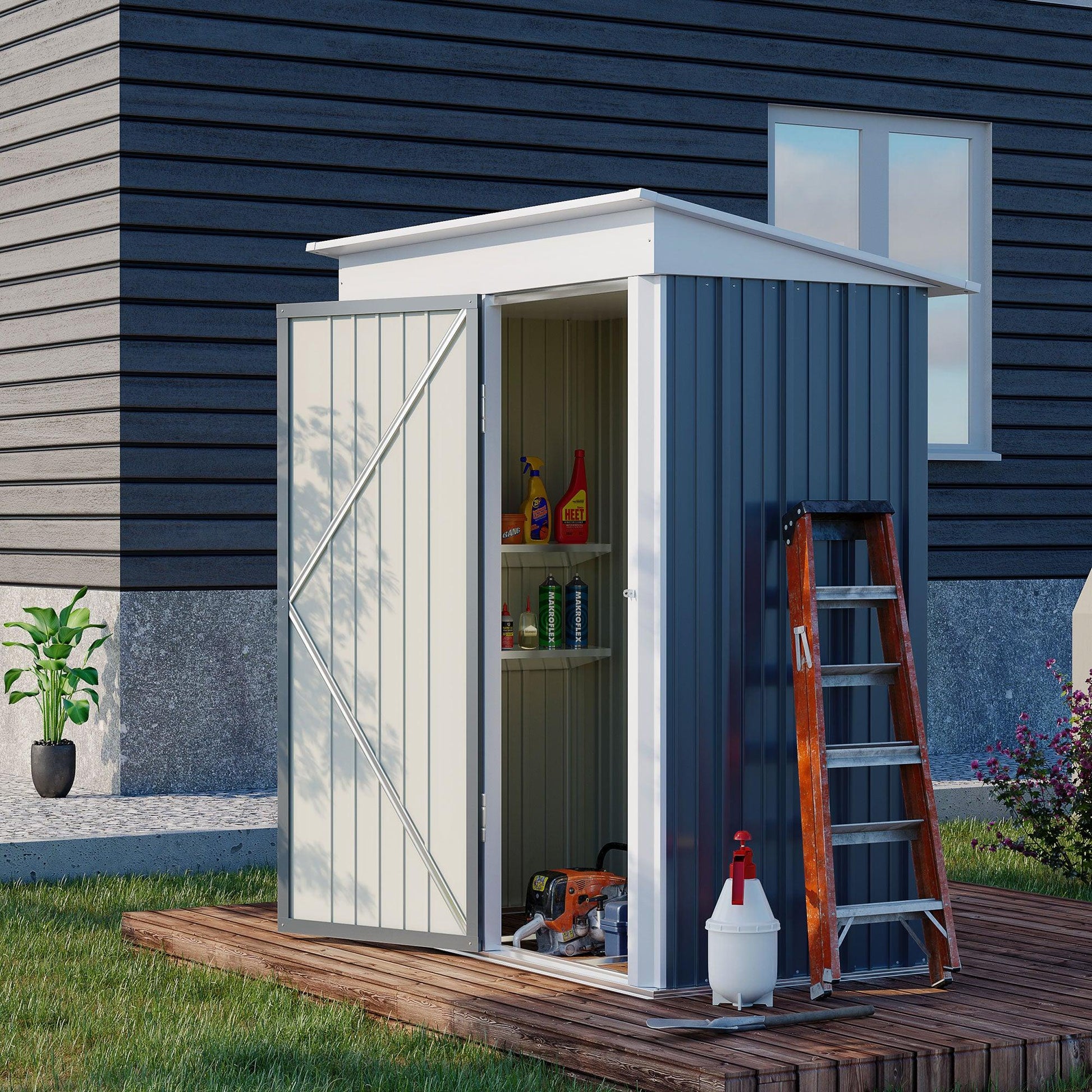 Outsunny Steel Garden Shed, Small Lean-to Shed for Bike Tool, 5x3 ft Dark Grey - ALL4U RETAILER LTD