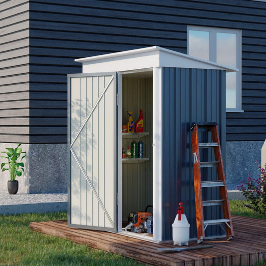 Outsunny Steel Garden Shed, Small Lean-to Shed for Bike Tool, 5x3 ft Dark Grey - ALL4U RETAILER LTD