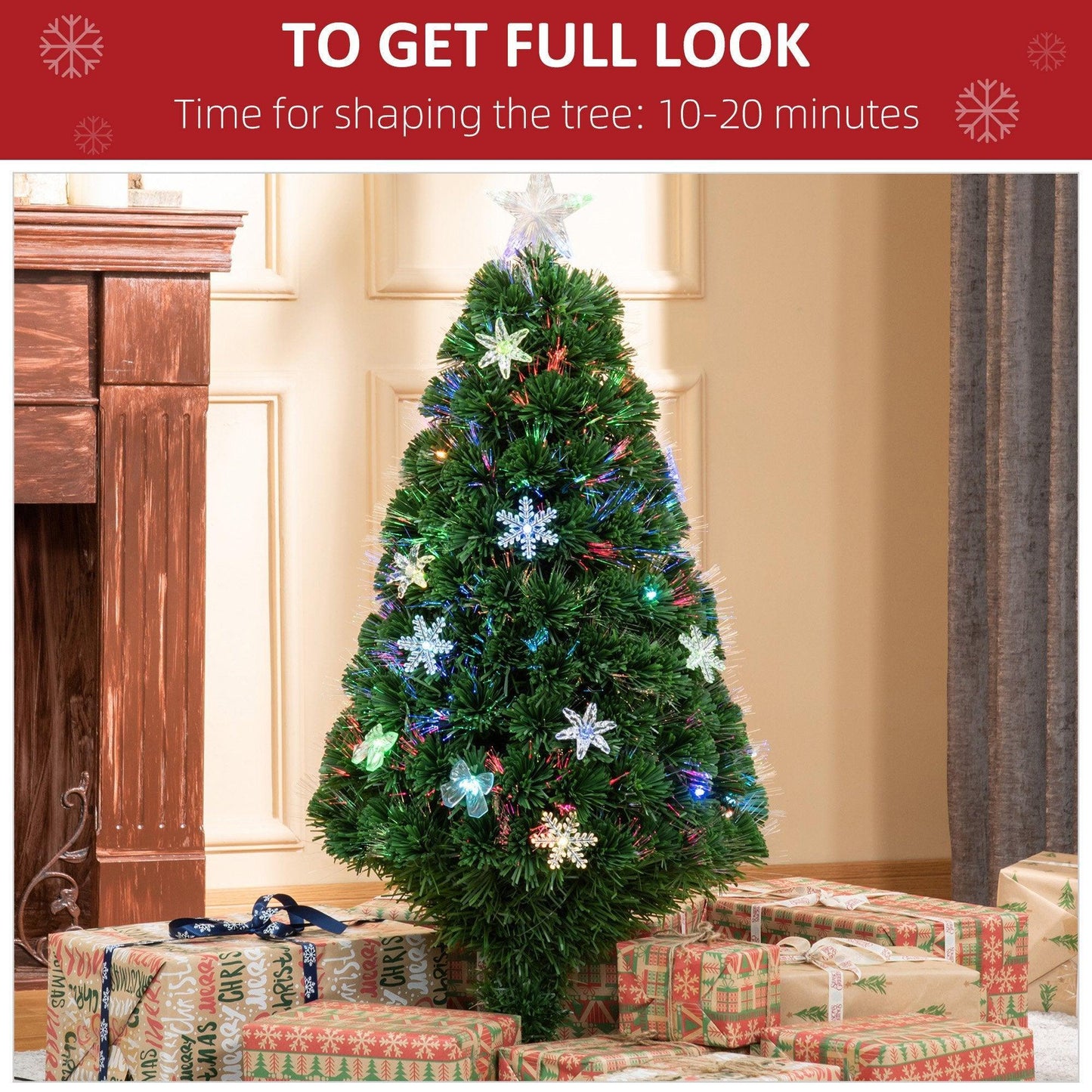 HOMCOM 4FT Pre-Lit Fiber Optic Christmas Tree - ALL4U RETAILER LTD