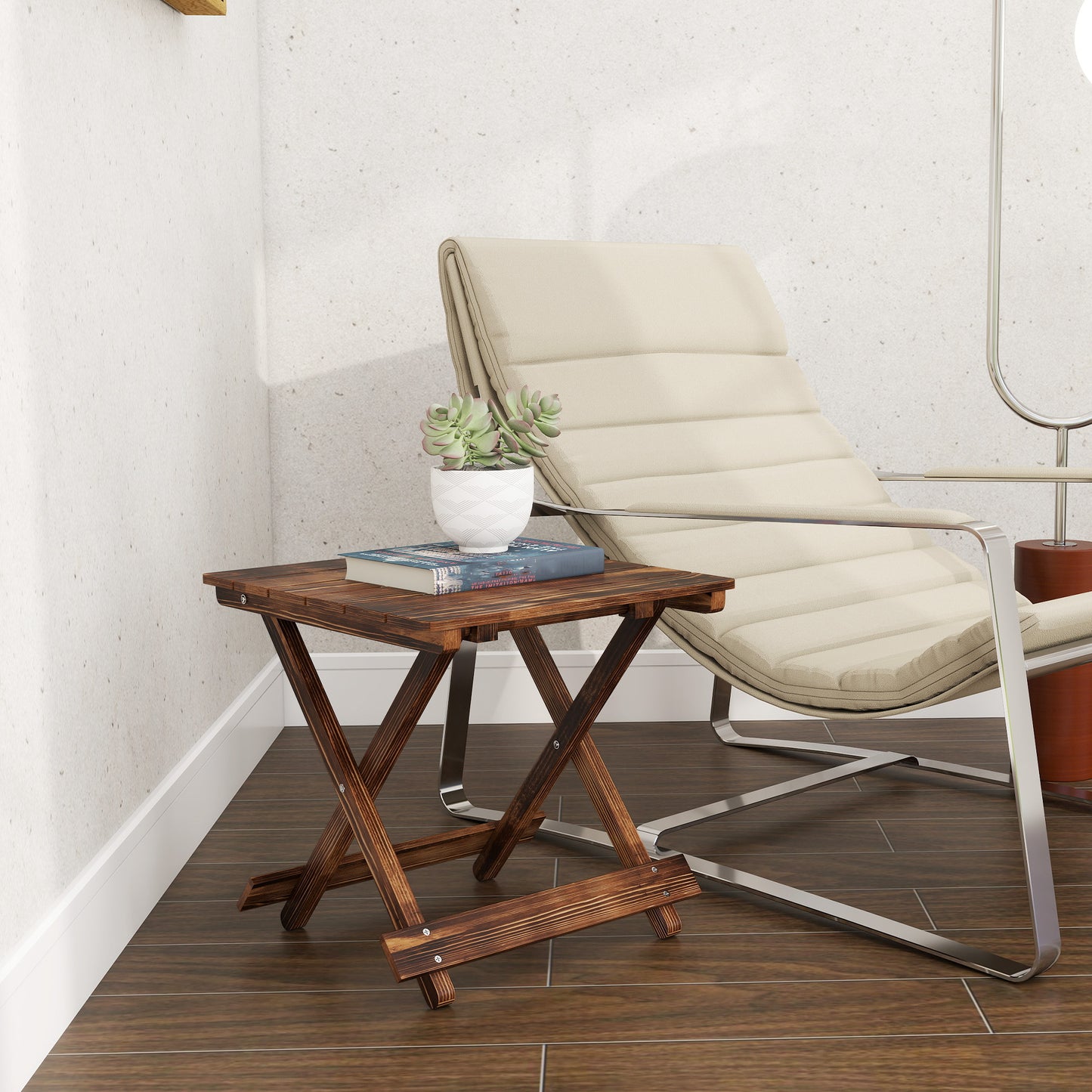 Outsunny Fir Wood Folding Coffee Table Lightweight Garden Table With Slatted Top Portable Side Table For Balcony