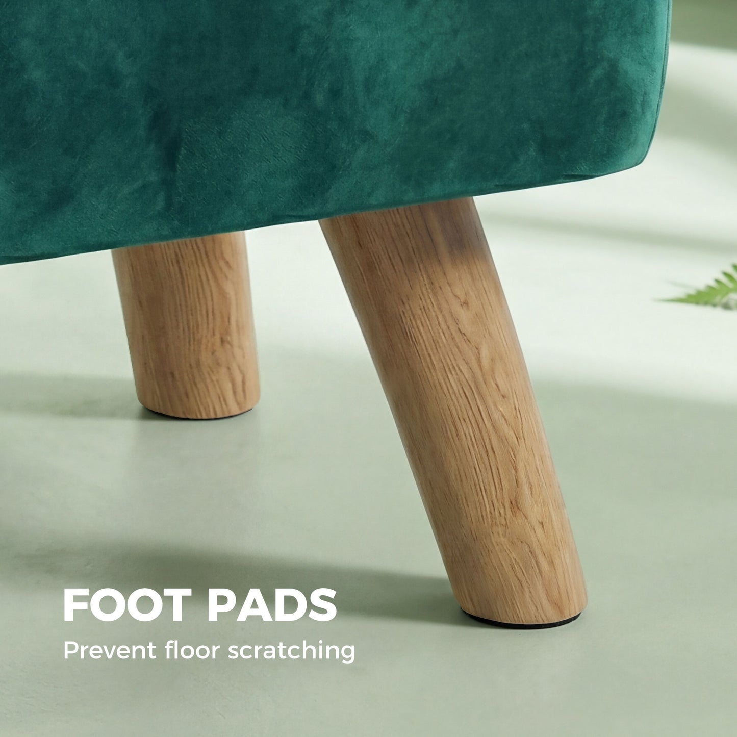 HOMCOM Velvet Square Padded Footstool with Tufted Top and Wooden Legs Dark Green