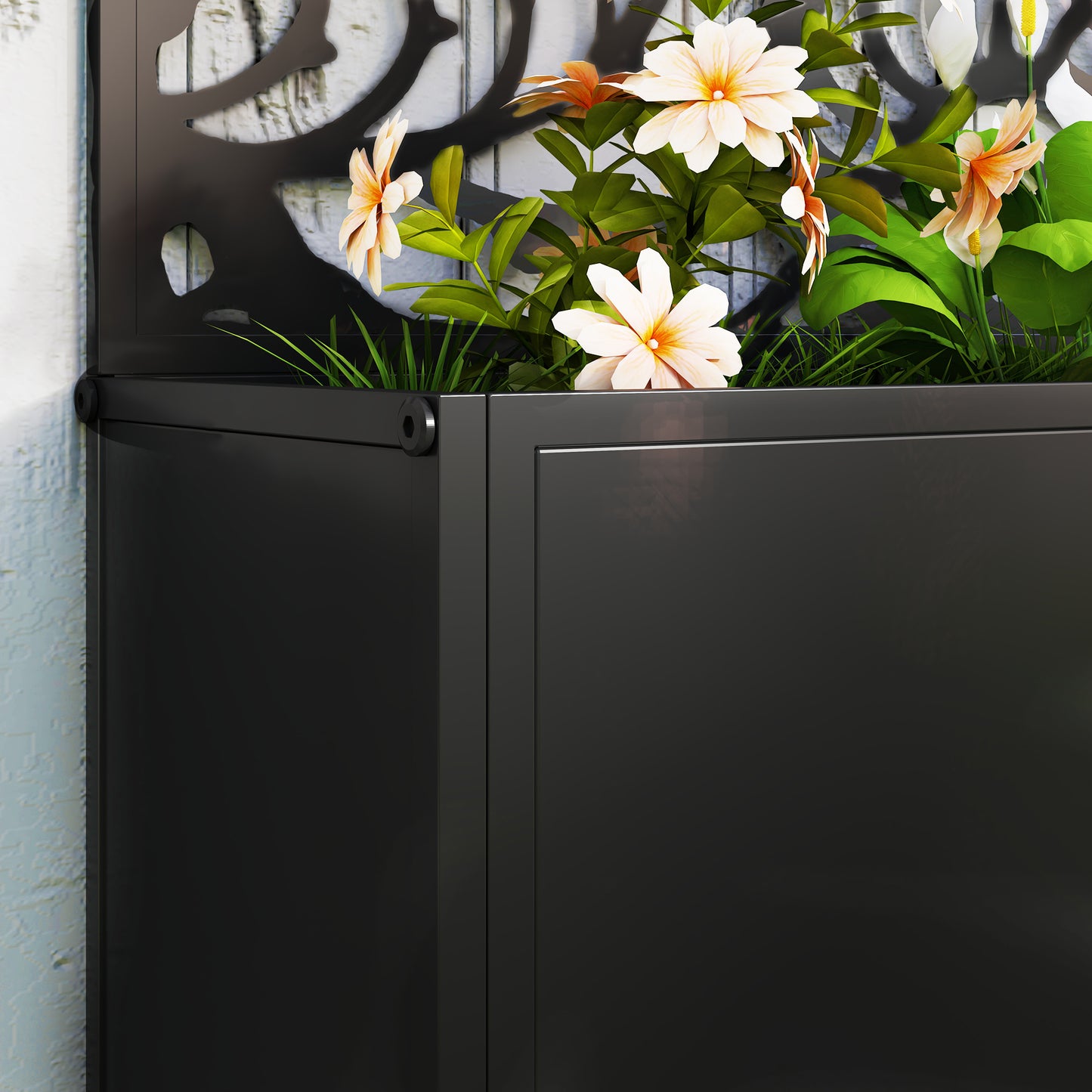 Outsunny Outdoor Metal Planter With Back Trellis Black Powder Coated 23 x 58 cm 32L Soil Capacity