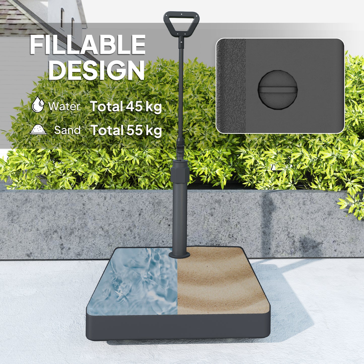 Outsunny Parasol Base With Wheels And Handle, 55kg With Stand Or 45kg With Water, Fits 35 38 48mm Poles, Black