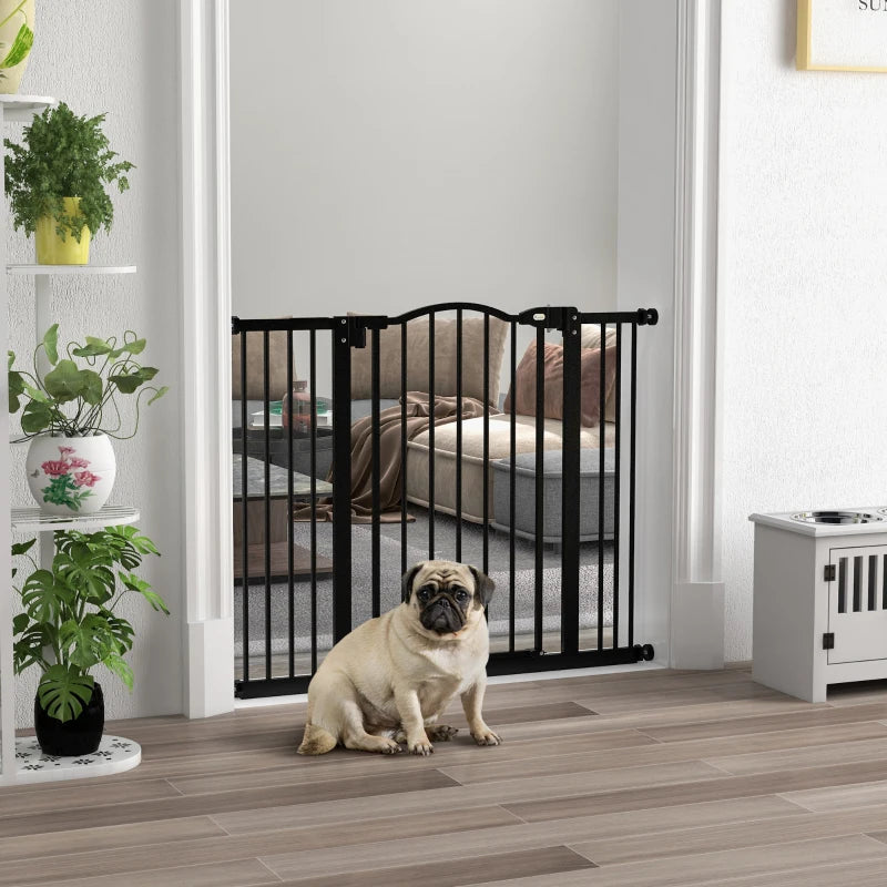 PawHut Metal Adjustable Pet Gate Safety Barrier with Auto-Close Door - Black, 74-100cm Width - ALL4U RETAILER LTD