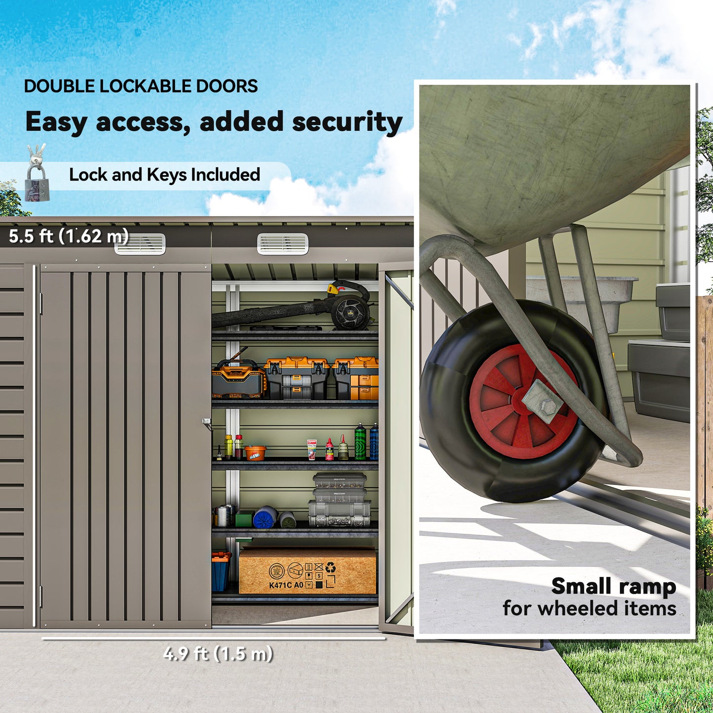 Outsunny 3.7 x 7.9ft Galvanised Steel Shed With Latched Door And Padlock Light Grey