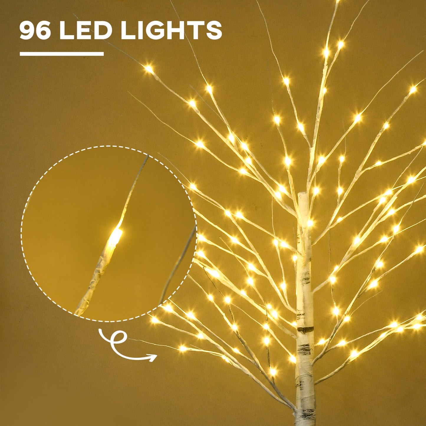 HOMCOM 6ft Pre-Lit Artificial White Birch Tree with 96 Warm White LEDs for Indoor and Outdoor Decor - ALL4U RETAILER LTD