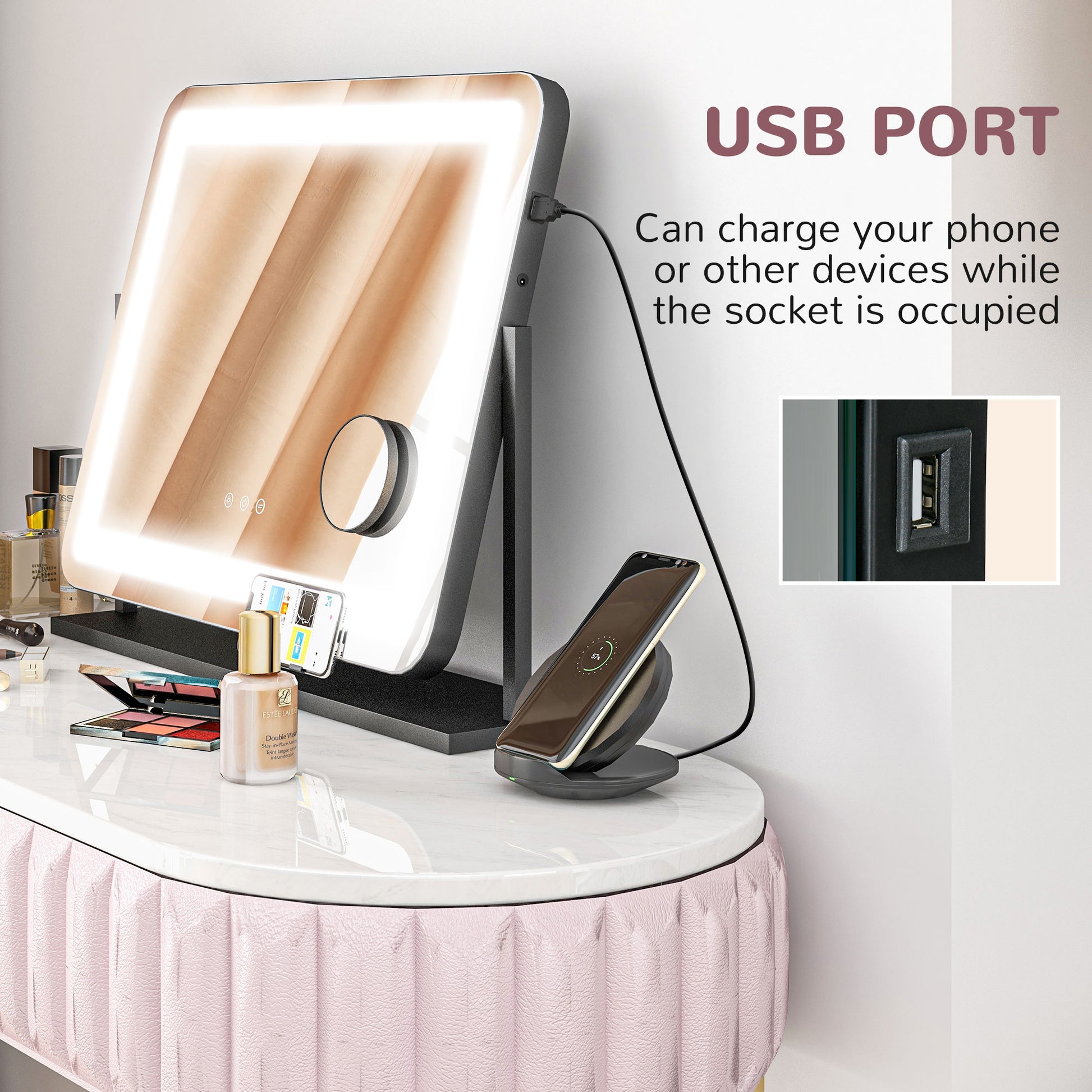 HOMCOM Illuminated Touch Control Makeup Mirror with Adjustable Light Settings - ALL4U RETAILER LTD