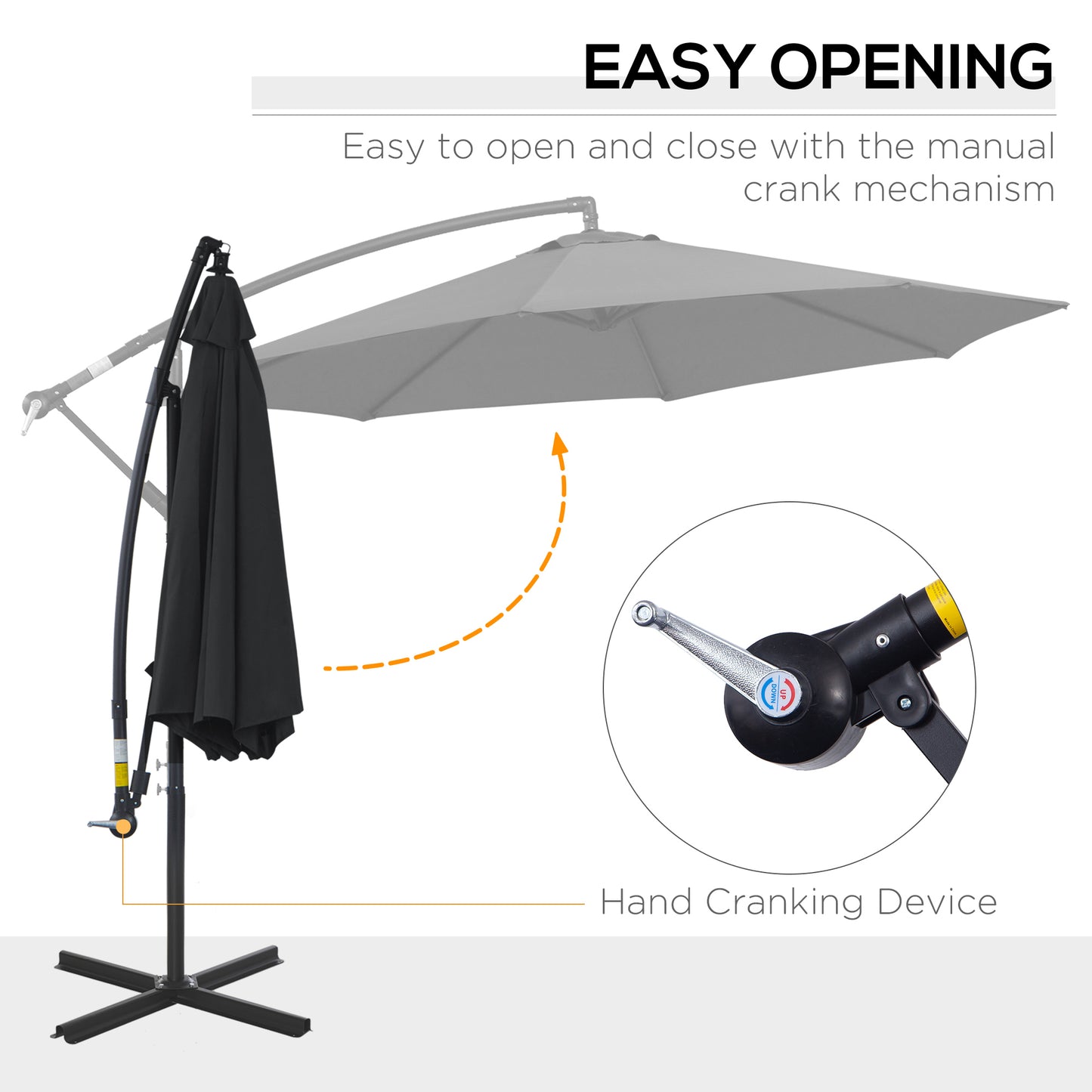 Outsunny Large Black Cantilever Patio Umbrella with Adjustable Canopy - 3M Outdoor Shade - ALL4U RETAILER LTD