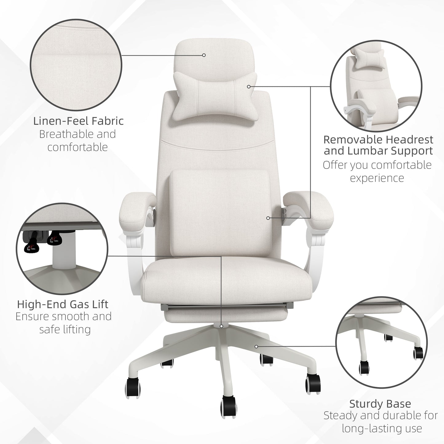 Vinsetto Ergonomic High Back Reclining Office Chair with Footrest and Lumbar Support - Adjustable Height and Swivel Wheels in White - ALL4U RETAILER LTD