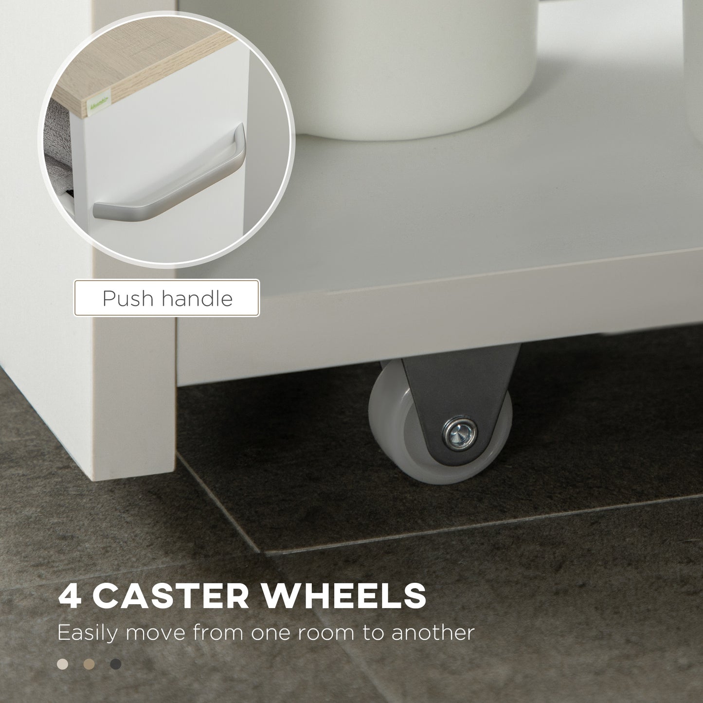 Kleankin 4 Tier Storage Cart On Wheels And Handle White Compact Bathroom Trolley 48W x 15D x 80H cm