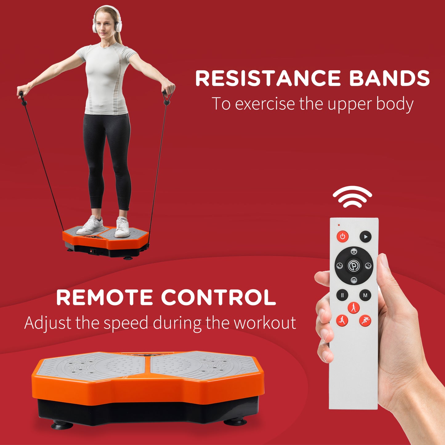 HOMCOM Portable Vibration Exercise Machine with Remote Control and Resistance Bands - 99 Speed Levels in Orange and Grey - ALL4U RETAILER LTD