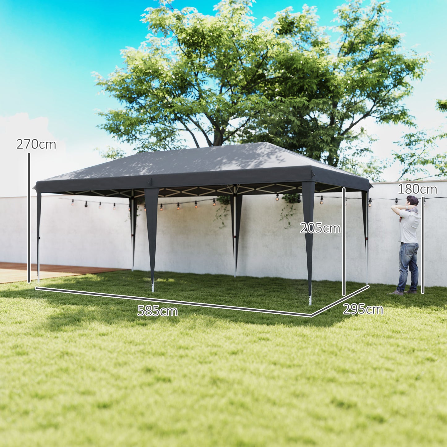 Outsunny 6m By 3m Pop Up Foldable Steel Frame Gazebo Grey Outdoor Shade Shelter For Outdoor Parties