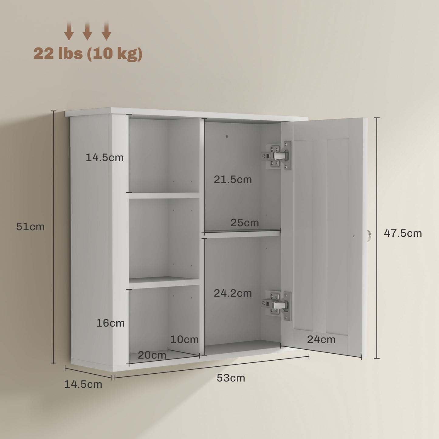 HOMCOM Wall Mounted Bathroom Storage Cabinet White With Two Shelves And Three Open Side Shelves