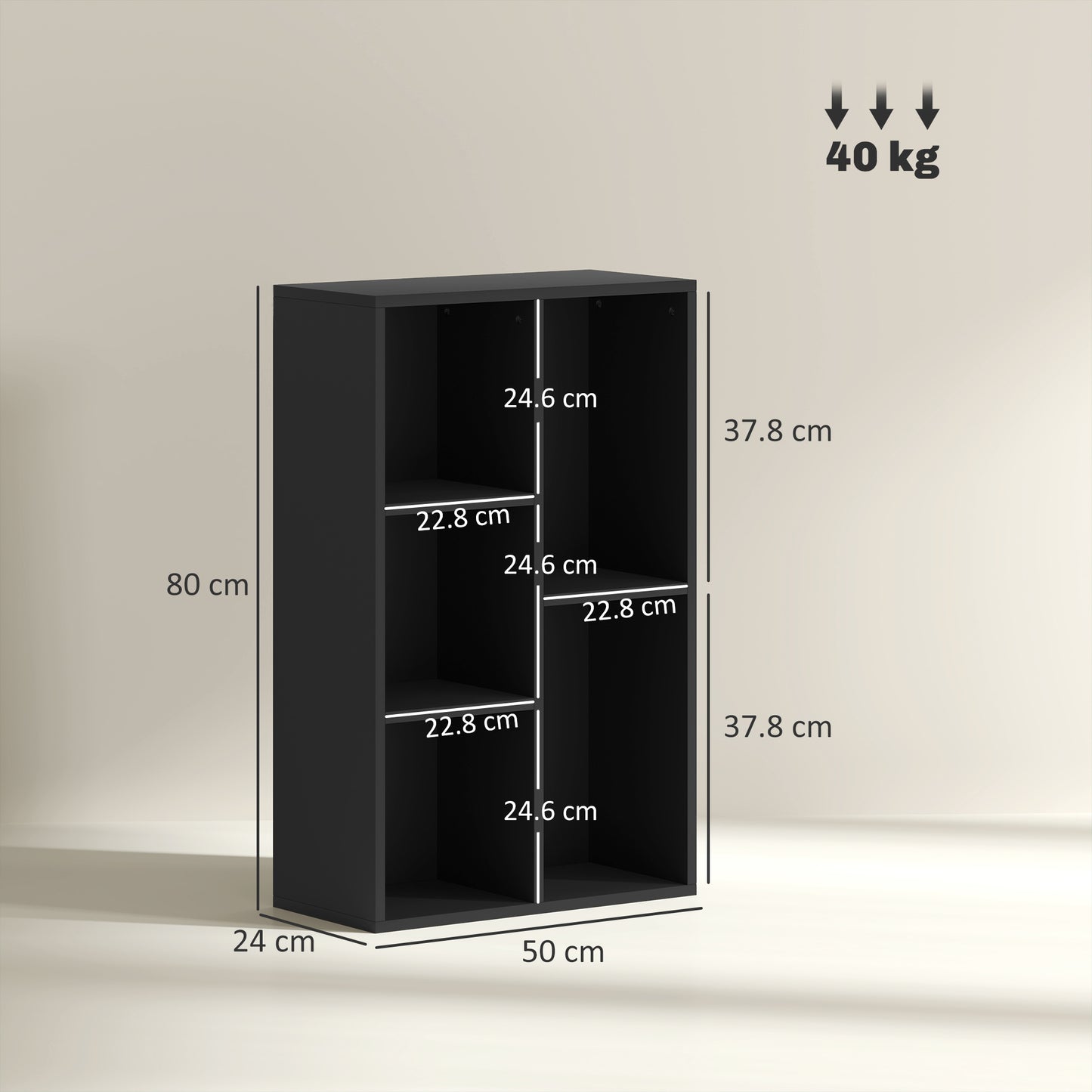 HOMCOM Two Tier Bookshelf With Five Open Storage Cubes Black Finish Modern Compact Floor Standing Unit