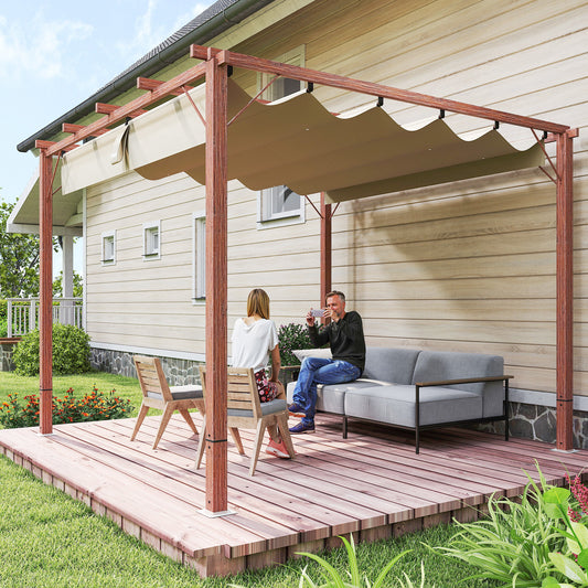 Outsunny 3 x 3 m Retractable Roof Pergola With Aluminum Frame And Natural Wood Finish