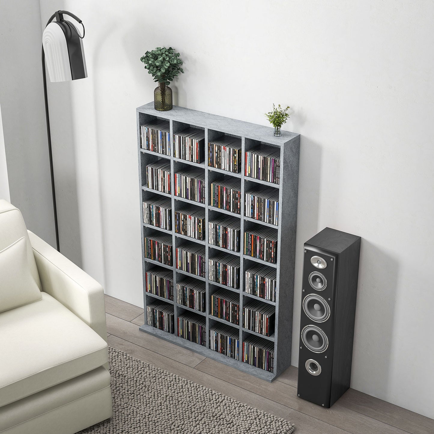 HOMCOM Adjustable Cement Grey Media Storage Shelf with Capacity for 480 CDs and 312 DVDs/Blu-rays - ALL4U RETAILER LTD