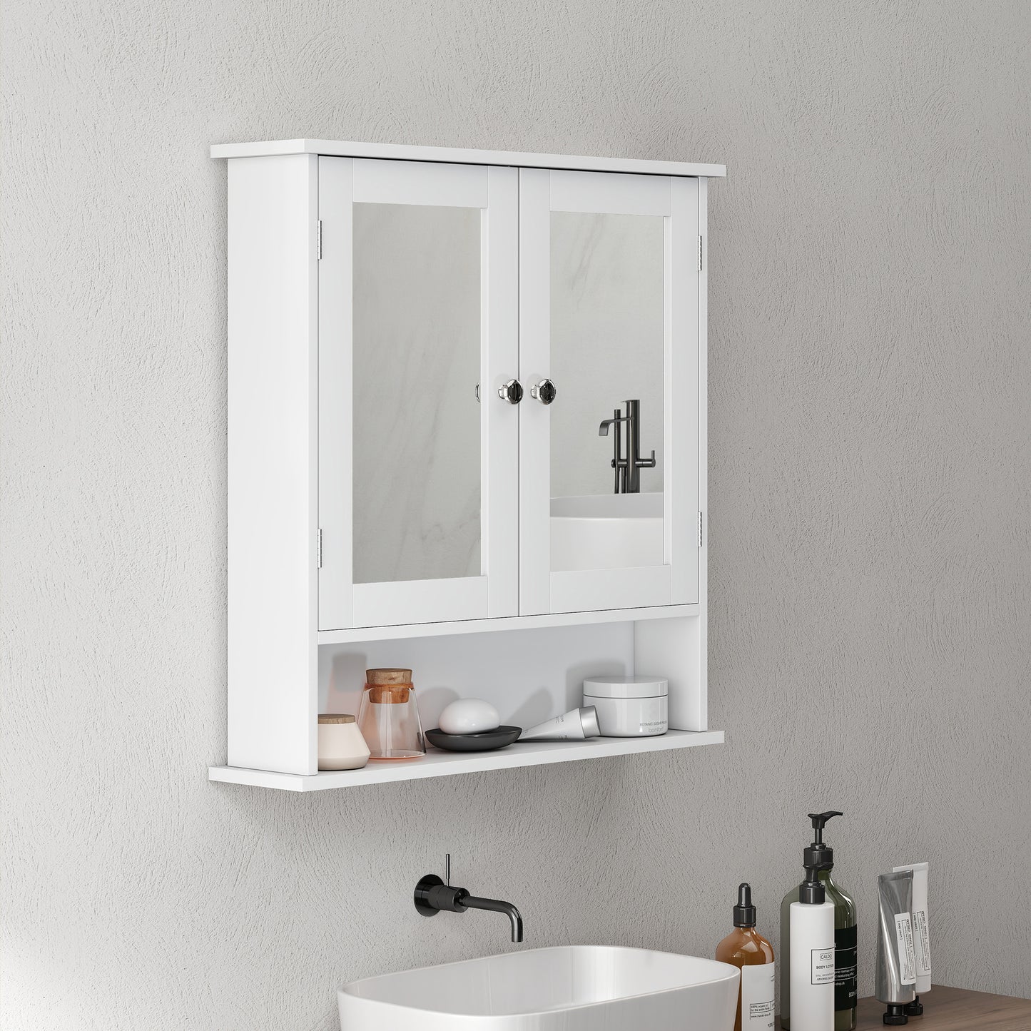 Kleankin White Bathroom Wall Mounted Storage Cabinet With Two Front Mirrors And Adjustable Shelf