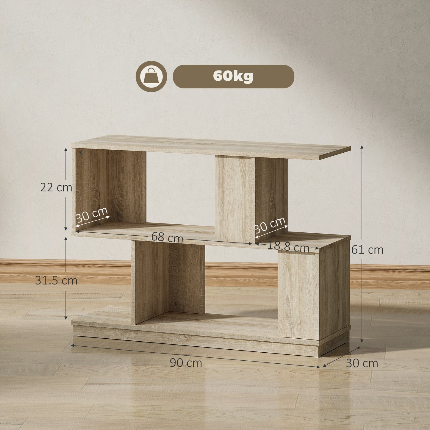 HOMCOM S Shaped Side Table Natural Wood Finish With Storage Compartments For Small Spaces