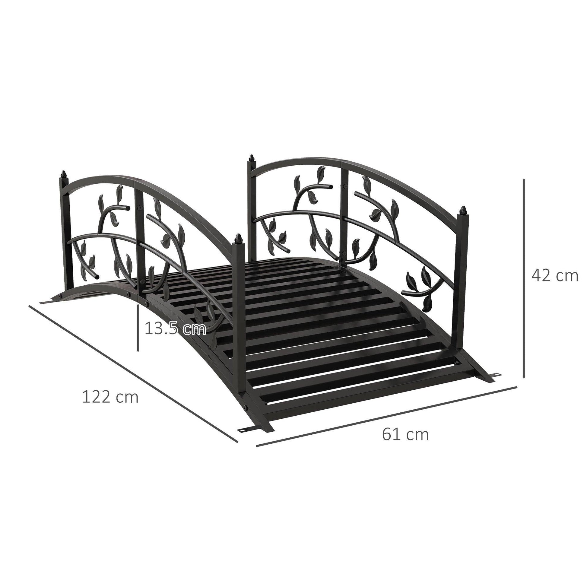 Outsunny 1.2M Metal Decorative Vine Pattern Arch Garden Bridge, Black - ALL4U RETAILER LTD