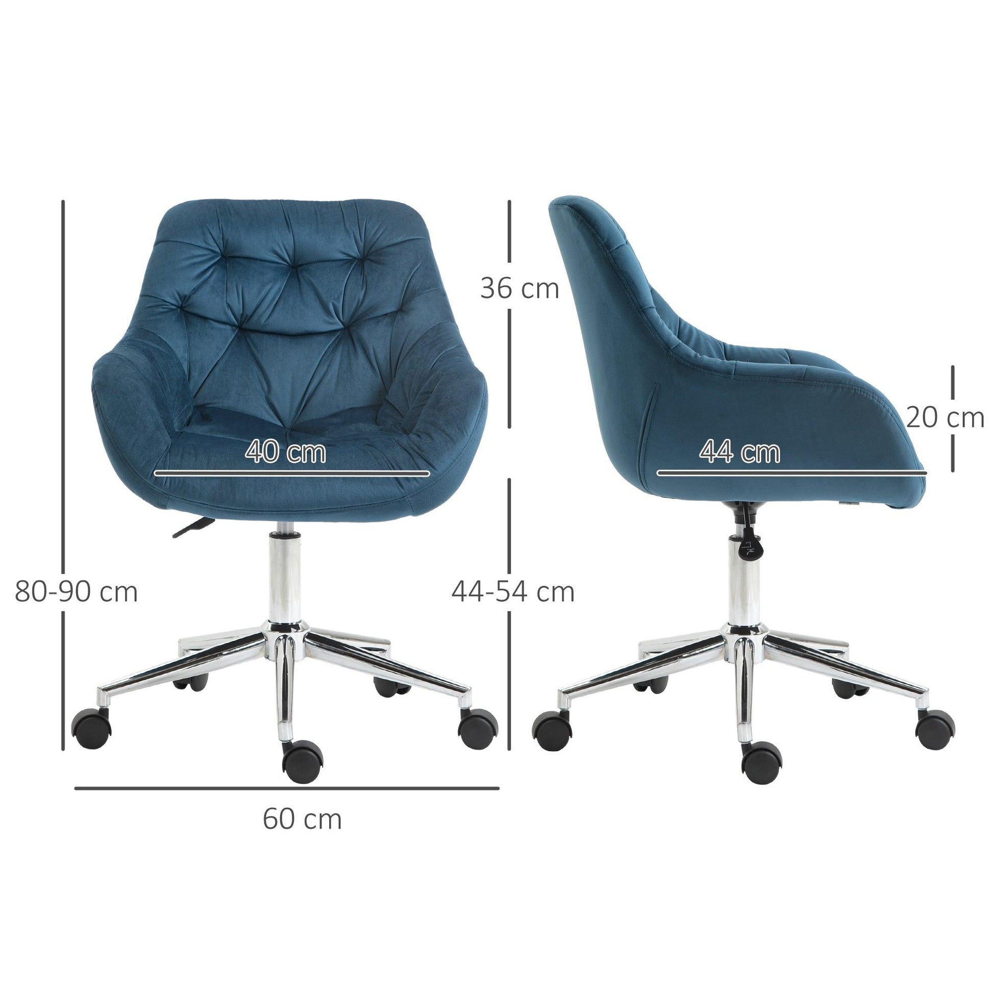 Vinsetto Velvet Ergonomic Office Chair with Adjustable Support, Blue - ALL4U RETAILER LTD