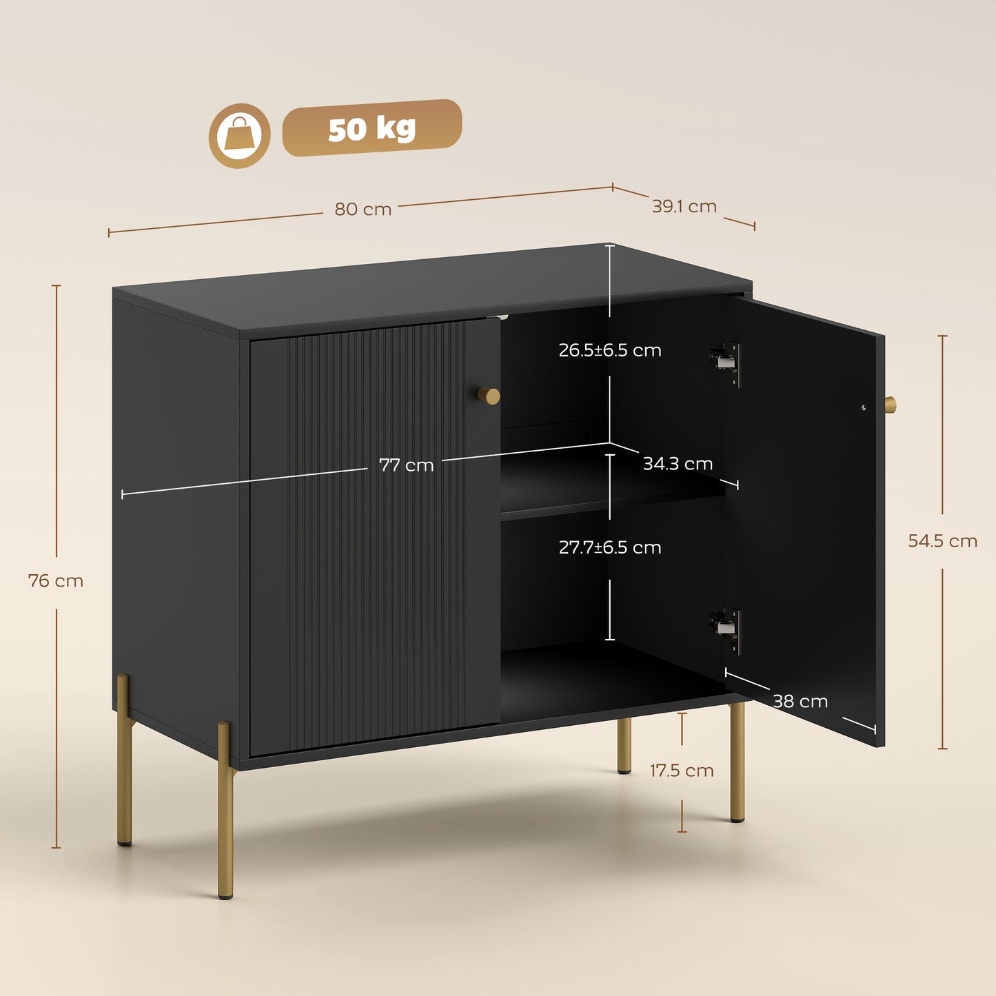 HOMCOM Sideboard Buffet Cabinet With Fluted Doors And Adjustable Shelf Black Coffee Bar Storage