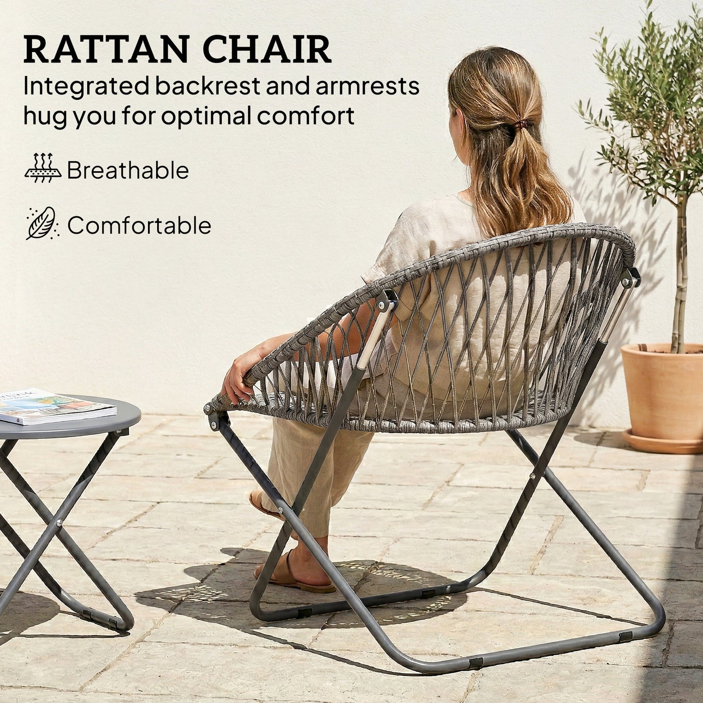 Outsunny Folding Patio Bistro Set for 2 with Table and Two Chairs Grey Outdoor Balcony Furniture